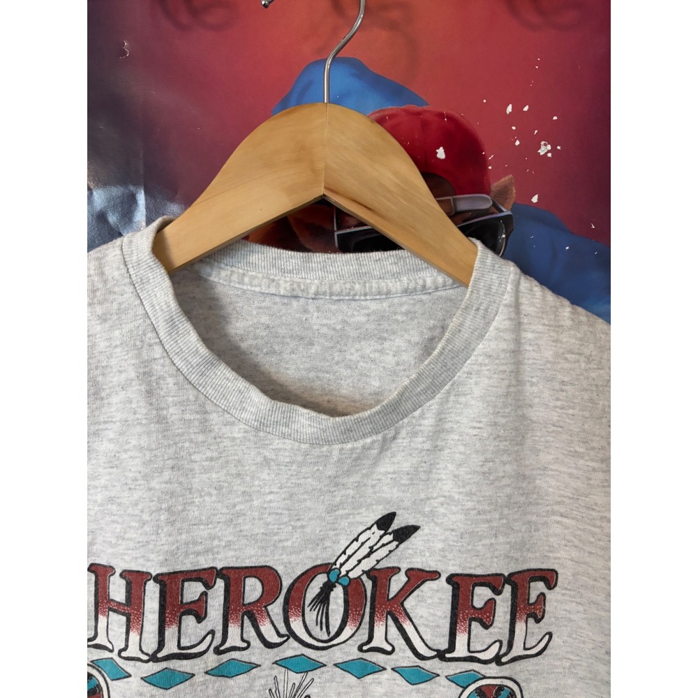 Vintage Cherokee Indian Reservation Graphic T-Shirt Heather Grey Short Sleeve - Picture 3 of 6